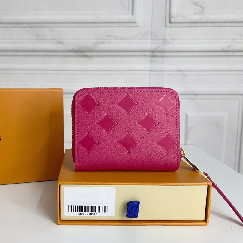 Luxurys Designers Mini carteiras clássicas estilo bolsa curta bolsa de impressão em relevo, ladies viagens carteira zip moeda 11x8x1cm