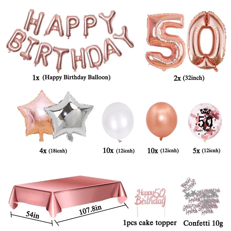 50th Birthday Decorations For Woman Men Adult Party Set 50 anni Happy  Birthday Banner 50 forniture