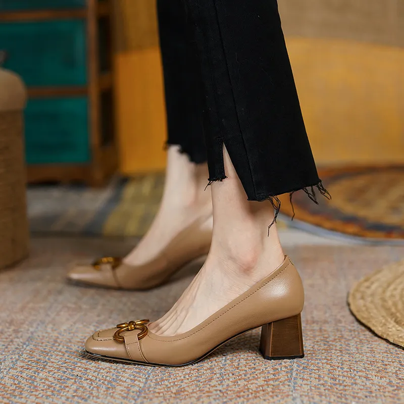 Women vintage color block sandals casual chunky heel buckle shoes clearance