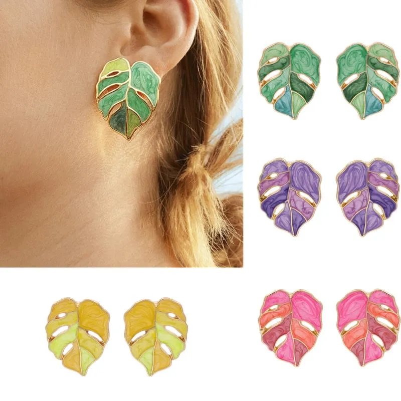 Dangle & Chandelier Fashion Flower Leafs Earrings Female Enamel Green Plant Statement Drop For Women Party Jewelry GiftsDangle