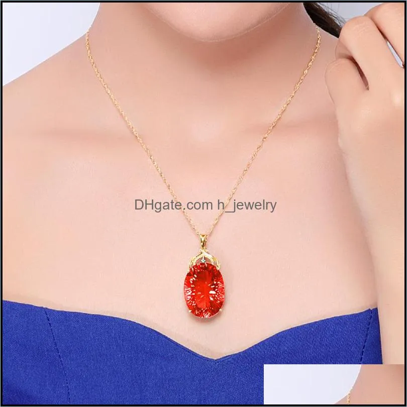 generous luxury plated 24k gold red crystal zircon pendant necklace girls ladies jewelry birthday gift crystal accessories party hjewelry