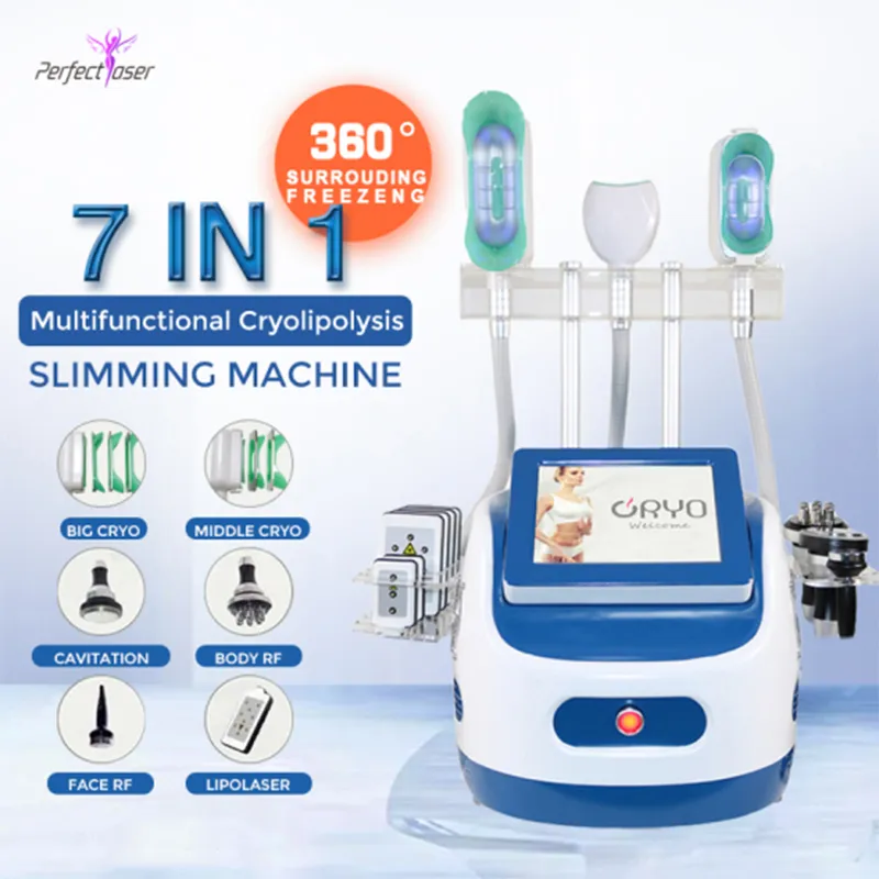 Fettfrysning Kroppsbantning Feze Fat RF Skin Föryngringssystem 7 i 1 Fett Freeze Vacuum Cavitation Lipo Laser Machine