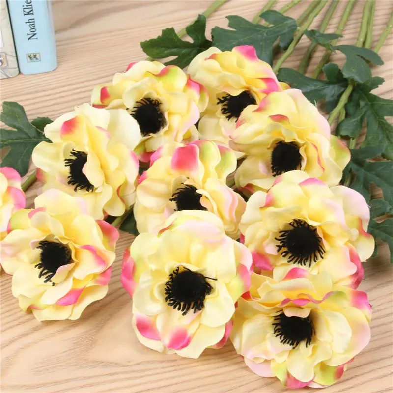 Decorative Flowers & Wreaths 15pcs Lot Artificial Single Head Anemone Flower Home Living Room Outdoor Decoration Fake Wedding Scene Layout P