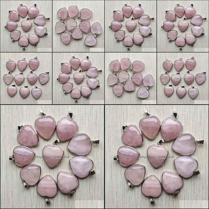 trendy natural rose quartz stone charms silver sided heart pendants 25mm for necklaces jewelry making carshop2006
