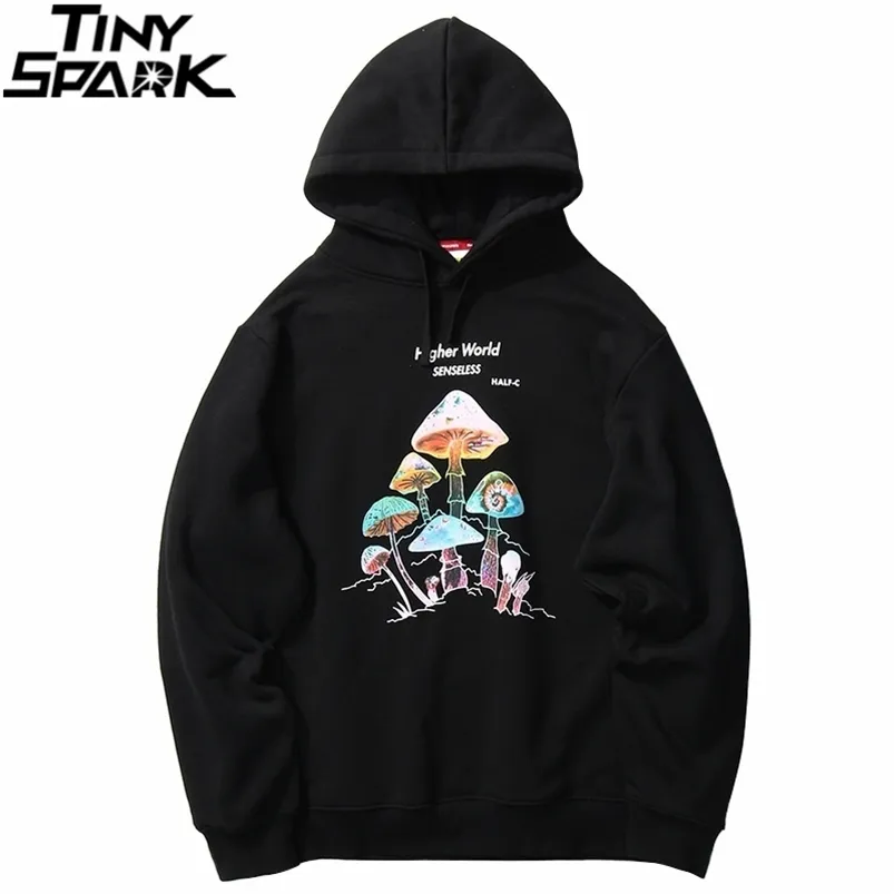 Men Hip Hop Streetwear Rainbow Mushroom Hoodie Sweatshirt Fleece Winter Harajuku Hoodie Pullover Cotton Hooded Sweatshirt LJ200918