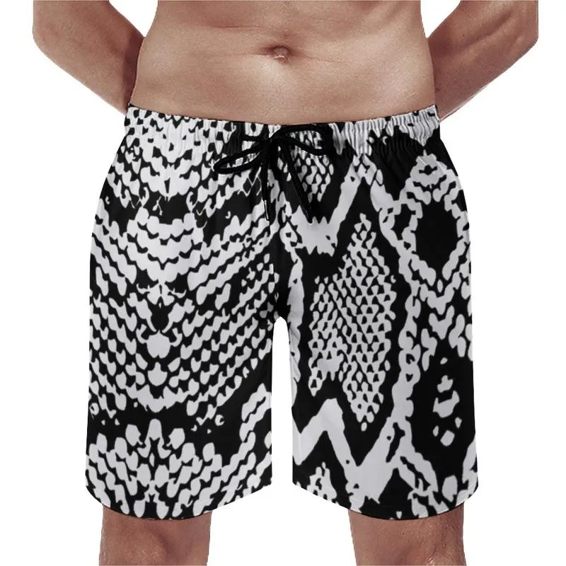 Shorts pour hommes Noir Blanc Peau de serpent Conseil Animal Peau de serpent Imprimer Plage Pantalon court Cordon Classique Impression Maillot de bain 3XLMen's