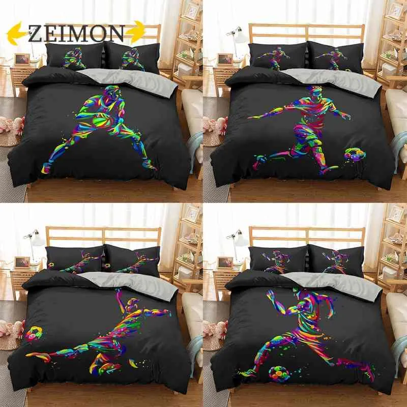 Zeimon Luxury Basketball Football Printed Bedbling Set för Queen King Size Qude Cover Cumow Case Sport Däcke Set Home