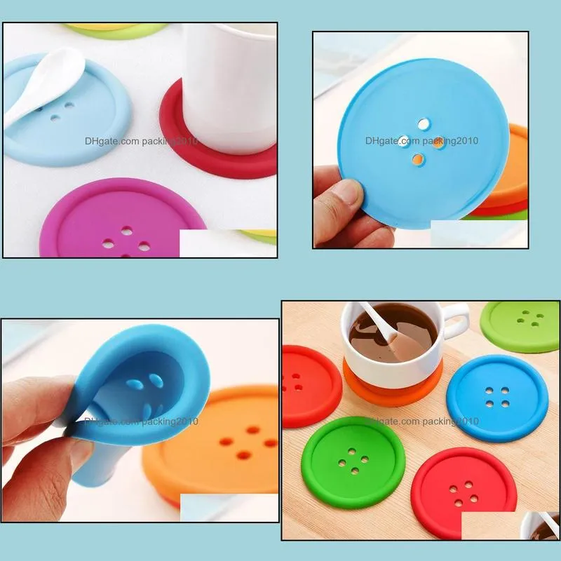 1000pcs Round Silicone Coasters Button Coasters Cup Mat Home Drink Placemat Tableware Coaster Cups Pads 5 Colors