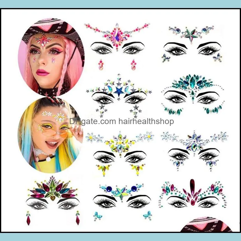 Rhinestone festival Face jewels sticker Fake Tattoo Stickers Body Glitter Tattoos Gems Flash for Music Festival Party Makeup XB1