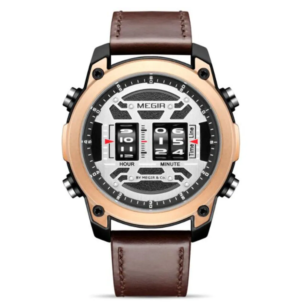 2142 Настройка оптовых вариантов мужские кварцевые часы, смотрящие на модные спортивные многофункциональные двойные времена 30 м водонепроницаемые деловые круглые кожаные часы