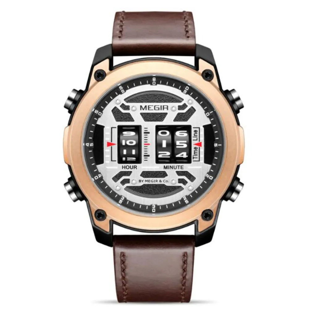 2142 Anpassen des Großhandels Herren-Quarzuhren Mode Sport Multifunktionale Dualzeit 30M wasserdichte Business-Runde leuchtende Lederarmbanduhr