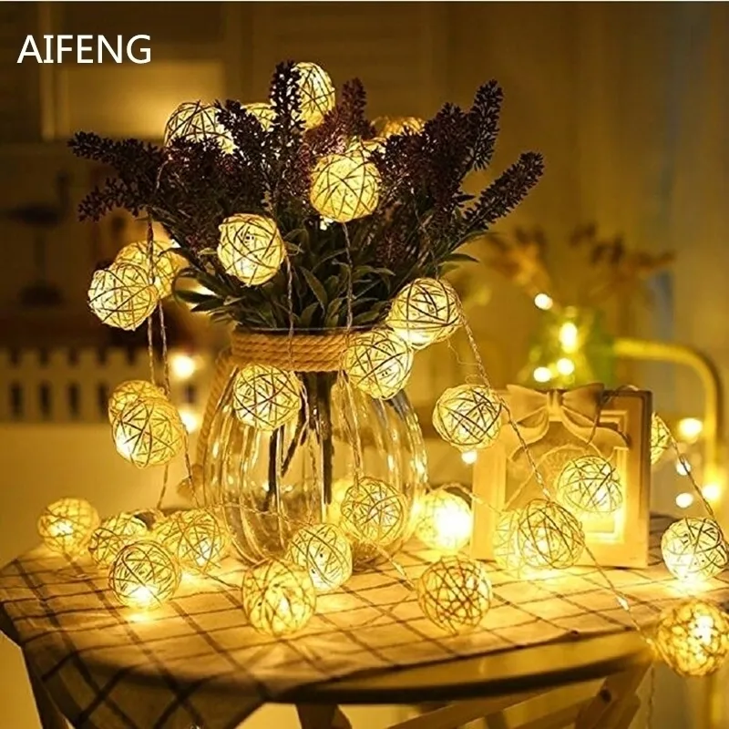 AIFENG 10M 5M 2.5M 1.2M Led Rattan Ball String Light Led Fairy Solar String Lights Outdoor For Party Christmas Wedding Decoration LED Garland Y201020 From Shanye10 3.07 DHgate.Com