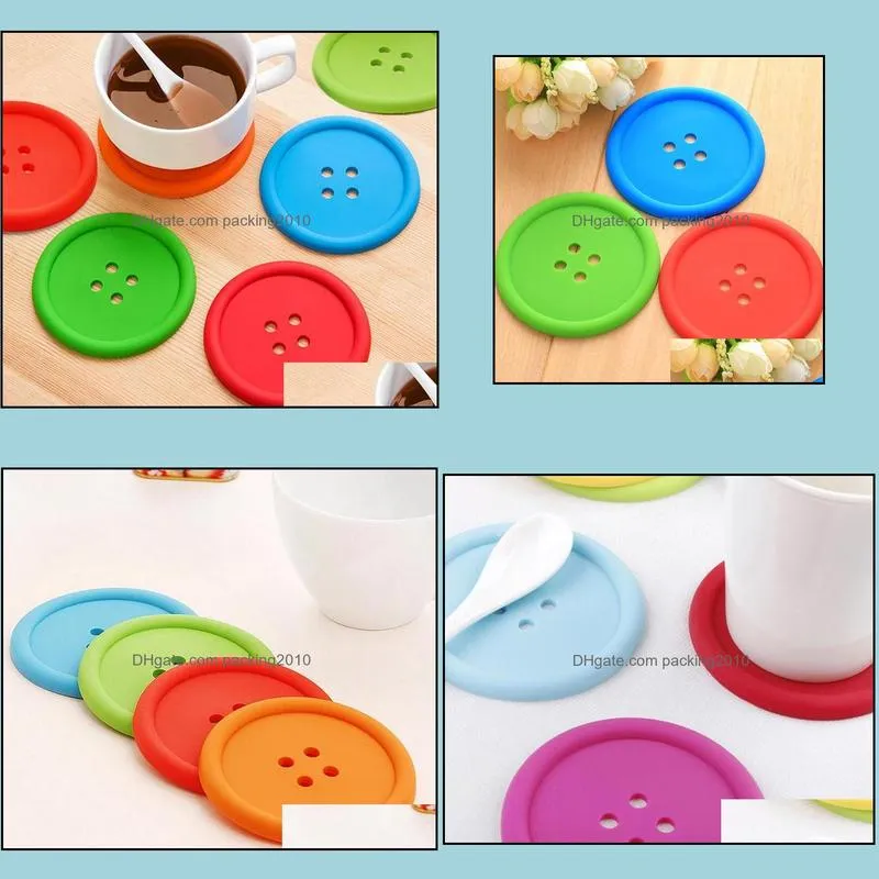 1000pcs Round Silicone Coasters Button Coasters Cup Mat Home Drink Placemat Tableware Coaster Cups Pads 5 Colors