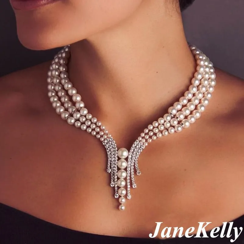 Kedjor Top Fashion 3 Layer Pearl Halsband kubiska zirkon Micro Pave Seting Women Party Accessories JewelleryChains