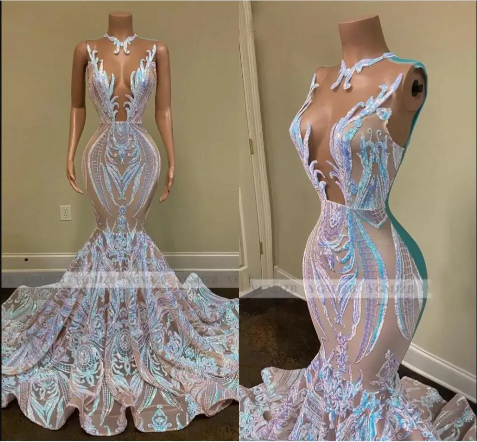Sexy Luxury African plus size tamanho de lantejoula brilhante Long Mermaid Prom Vestres Deep V Nech Women Gala Gala Evening Party Fort For Black Girl Robes
