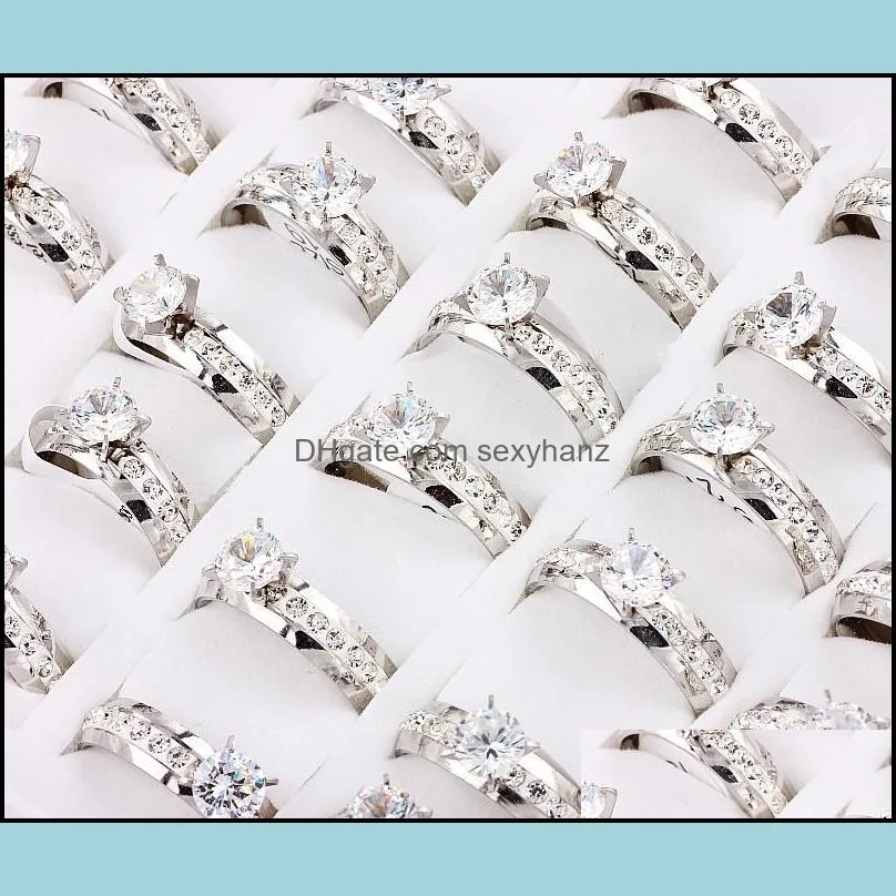 fashion 30pcs stainless steel rings band cz inlay wholesale bulk lots men`s wonen jewelry gothic gift