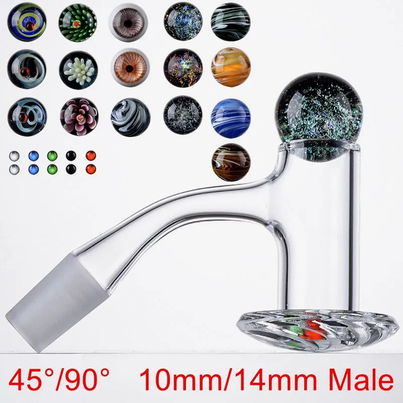 Seamless Beveled Edge Smoking Accessories Blender Spin Banger Nail Fully Weld Quartz Bangers With Spinner Cap Glass Marble Ruby Pearls 10mm 14mm Joint 45 90 Degree