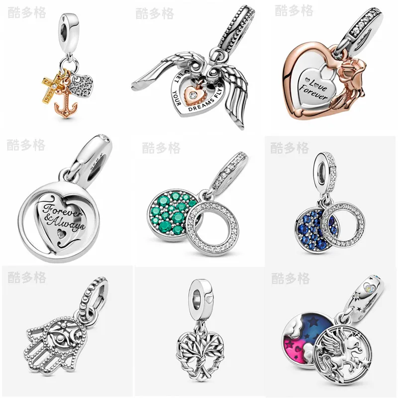 New s925 Sterling Silver Loose Beads DIY Circle Pendant Original for Pandora Fashion Charm Bracelet Cross Love Heart Ladies Gift Jewelry Accessories Making