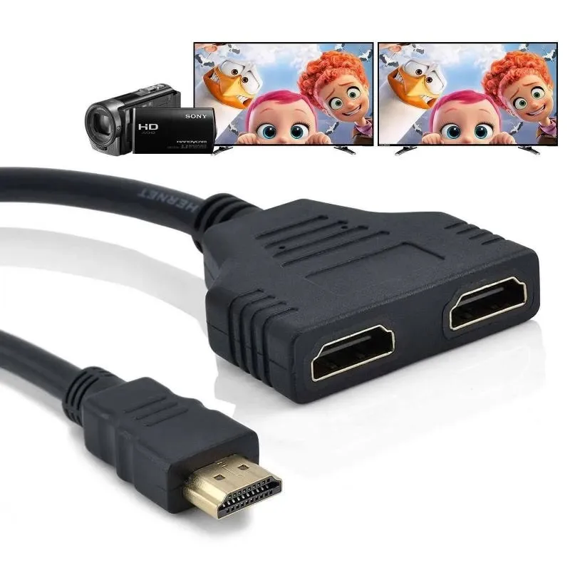 Kabel HD HDMI 1080P V1.4 2 podwójny port Y Splitter kompatybilny z rozdzielaczem jedno wejście na dwa adaptery wyjściowe do konwersji kamery telewizyjnej Playstation