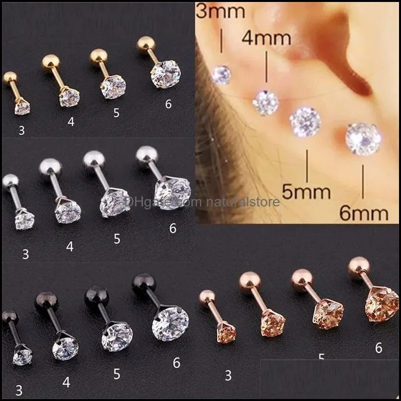 1 pcs medical stainless steel crystal zircon ear studs earrings for women/men 4 prong tragus cartilage piercing jewelry 5584 q2