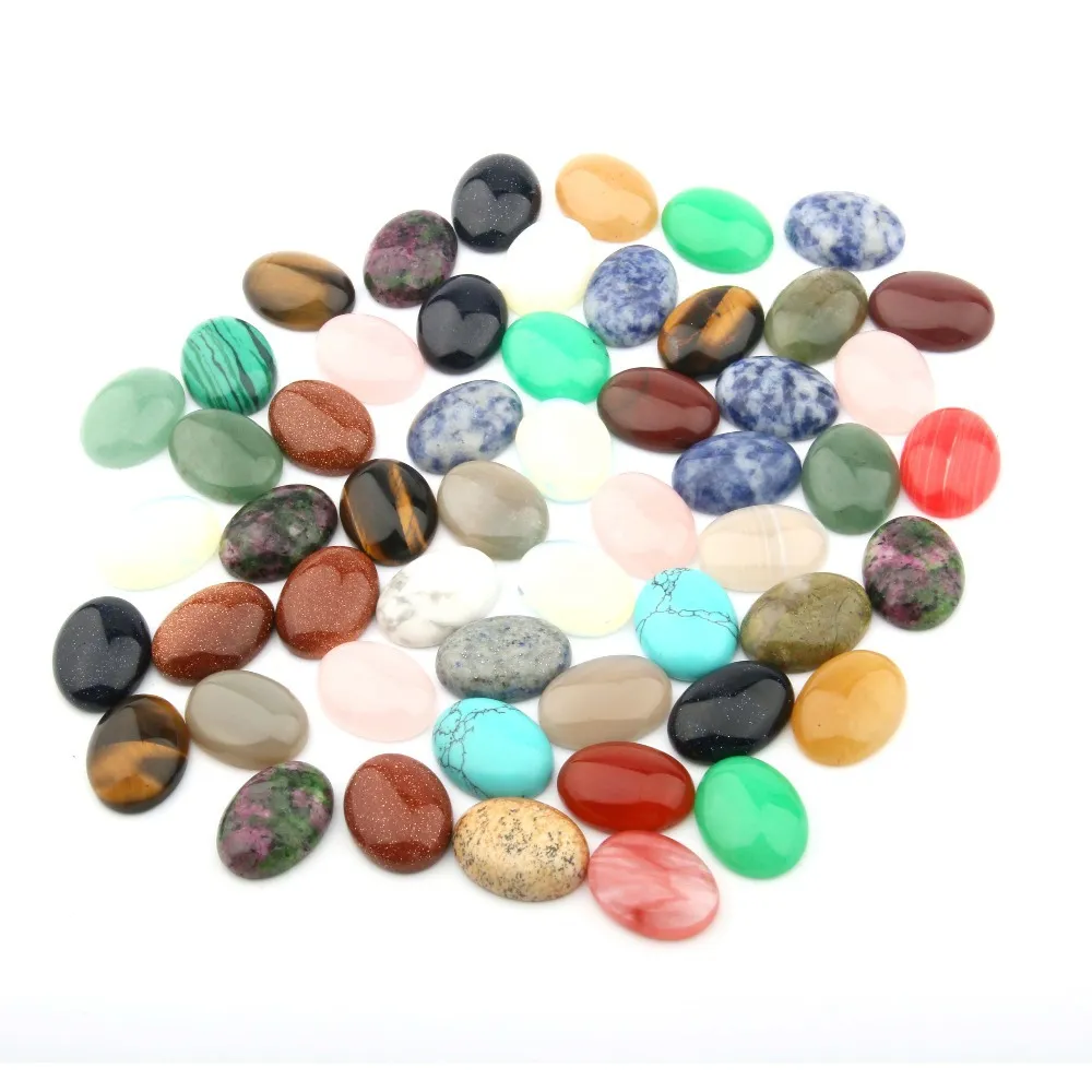 Natural Oval Flat Back Gemstone Cabochons 25x18mm Healing Chakra Crystal Stone Bead Cab Covers No Hole for Jewelry Craft Making Amethyst Turquoise