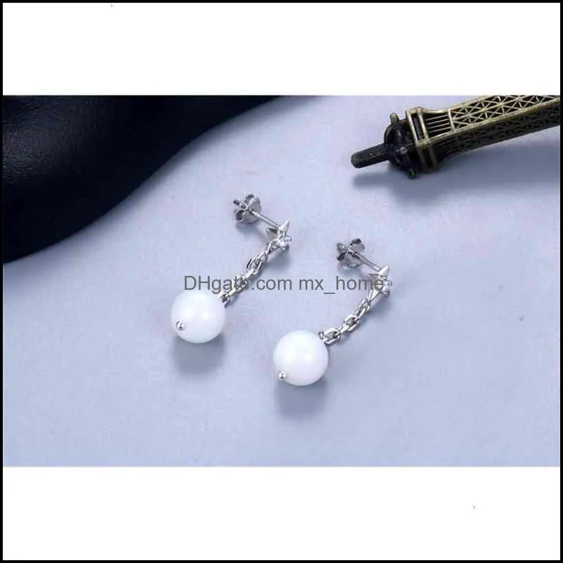 Chinese Style Products S925 Silver Long Round Bead Earrings Women`s South Red Jade Earline Minority Design Versatile Accessories