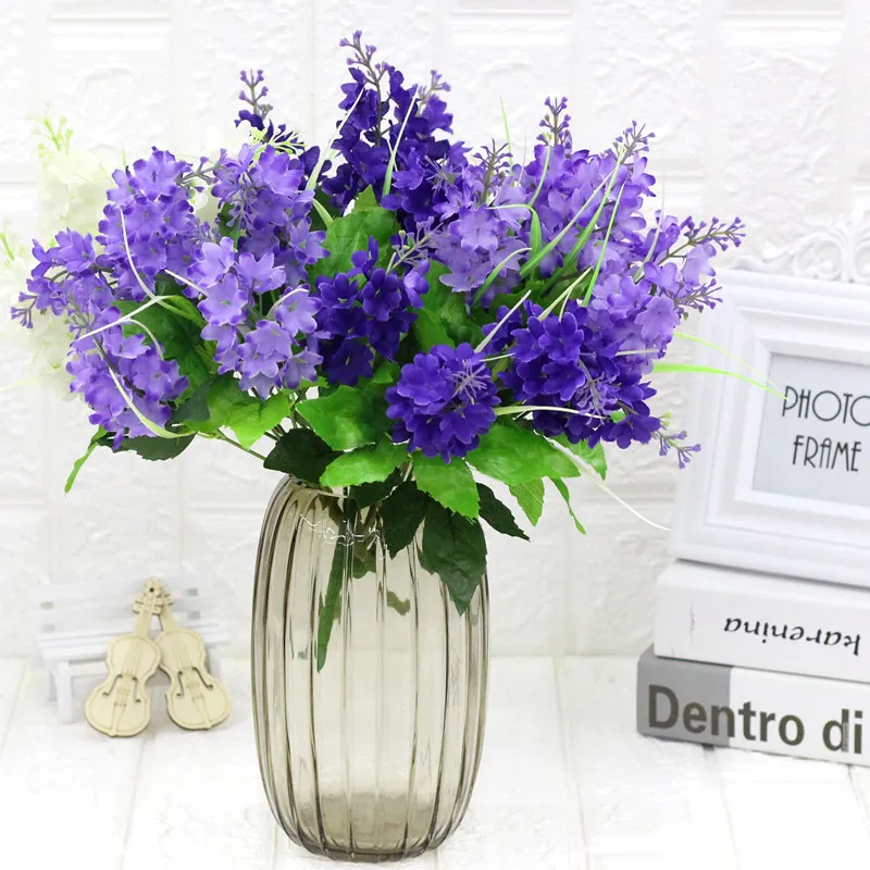 Fem grenar Hyacinth Artificial Flower Bouquet Pastoral Lavendelbord Ornament för Home Wedding DIY Dekoration 30 st