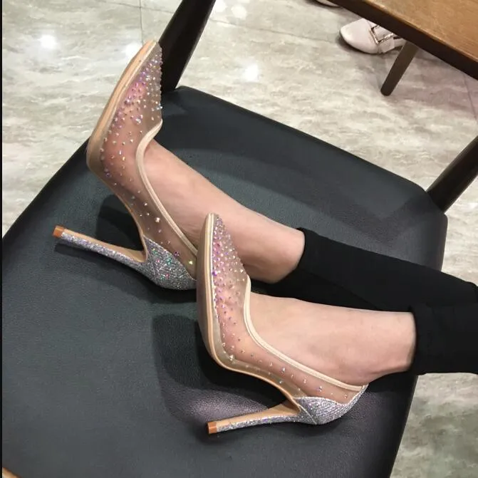 Wholesale popular new fashion women's high heels, comfortable gauze set diamond party shoes, suitable for banquets, ceremonies, weddings and other occasions