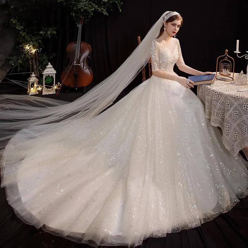 فساتين زفاف أخرى 2022 فستان بسيط لبس الدانتيل الجميل ترتر ساطع رحل الزفاف بالإضافة إلى حجم مخصص مخصص رداء دي ماري