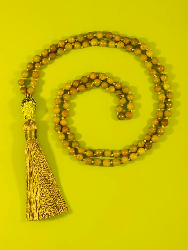 Подвесные ожерелья 6 мм 108 Мала -бусин Ожерелье натуральный родонит с головой Будды, бисером, богемная кисточка йога япопамалапапидация