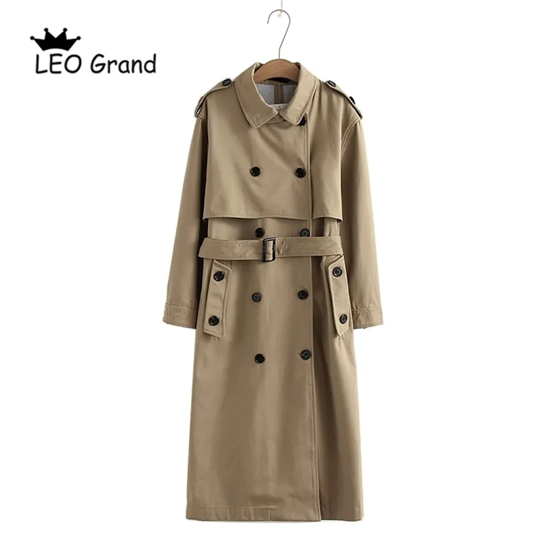 Vee Top Women Casual Solid Color Double Breasted Outwear Fashion Sashes Office Coat Chic Epaulet Design Long Trench 902229 220804