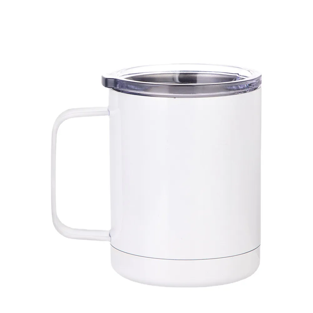 Tasses vierges de sublimation tasse à café en acier inoxydable double paroi 12 oz tasse blanche avec poignée et couvercle pour machine de presse à impression thermique
