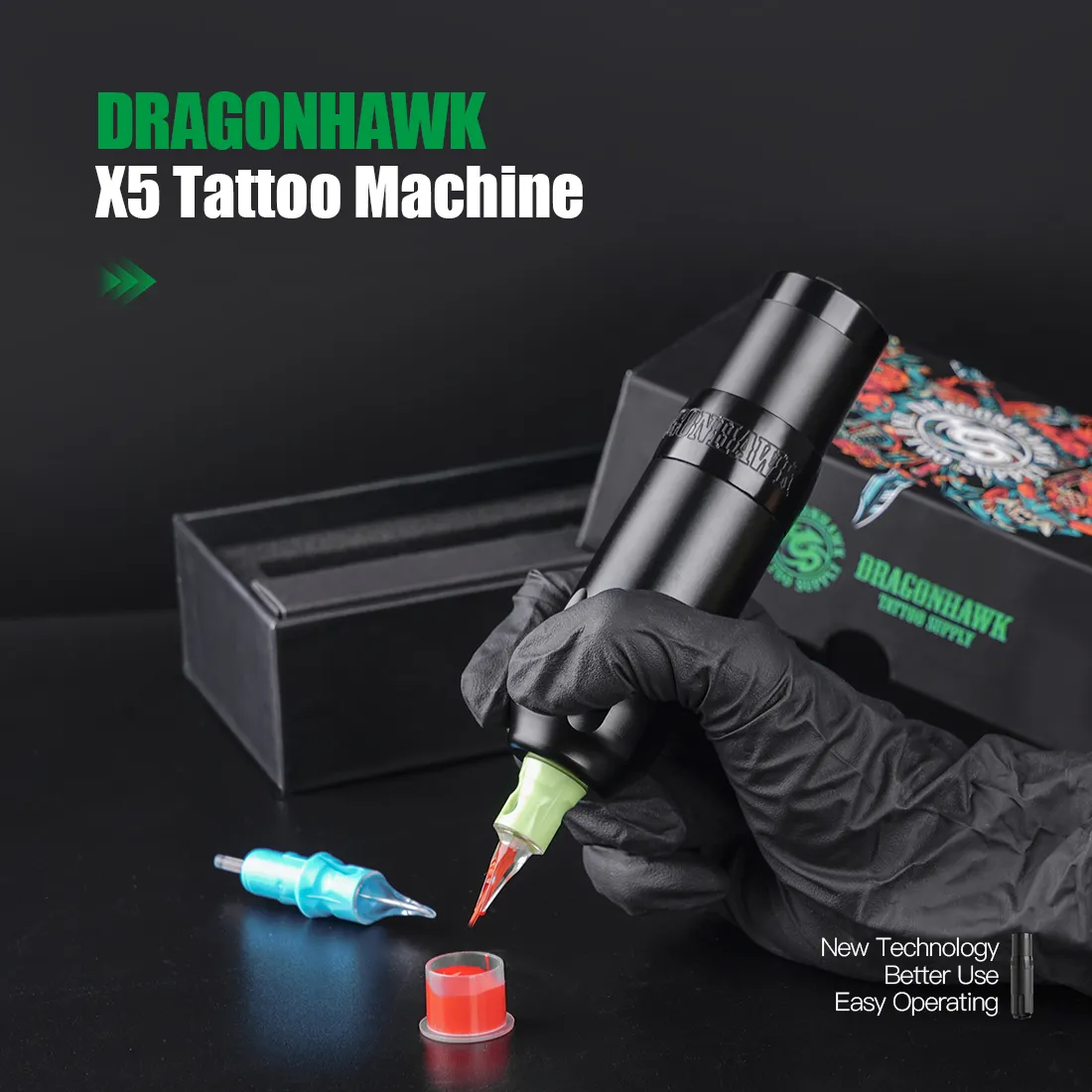 DragonHawk X5ワイヤレスタトゥーマシン4.0mmストロークブラシレス 