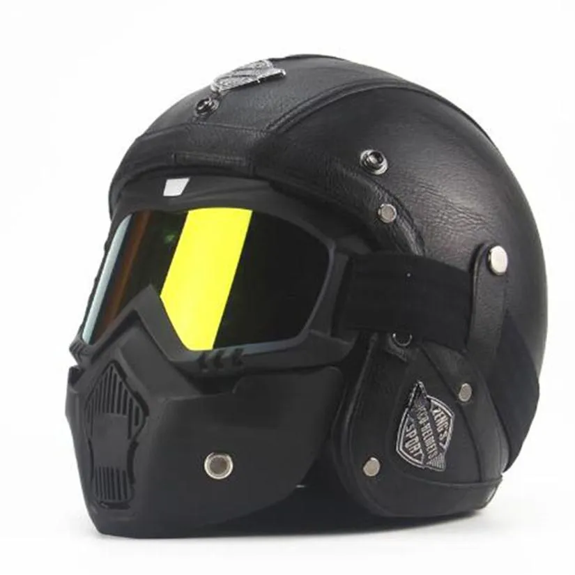 TKOSM -Helme für Erwachsene Leder 3/4 Motorradhelm Hochwertiger Hubschrauberfahrradhelm Offenes Gesicht Vintage Motorrad Helm Motocros297u