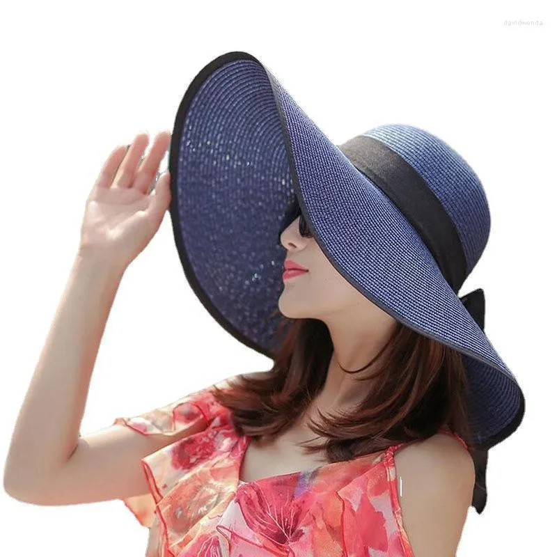 Berets Big Brim Bow Knitted Straw Hat For Women Men Summer Outdoor Sun Protection Beach Casual Wild Foldable Fisherman's HatBerets Davi2