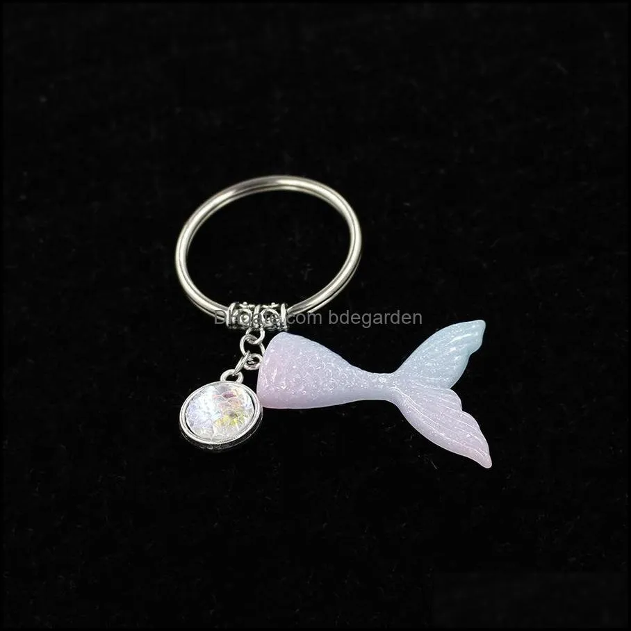 Fashion Drusy Druzy Key Rings Mermaid Scale fishtail keychain Fish Scale Shimmery Key Chain For Women Lady Jewelry