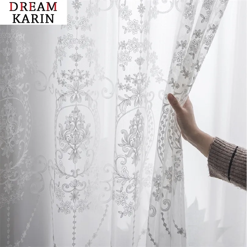 Luxury Embroidered Sheer Curtain for Living Room Bedroom - Elegant European Tulle Window Drapes
