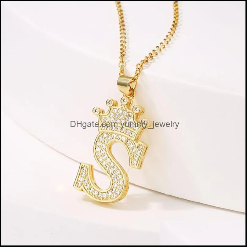 Pendant Necklaces Design 26 Letters A-Z Zircon Crown Initial Alphabet Necklace Handsome Punk Hip-Hop Style Choker Chain Jewelry Gift