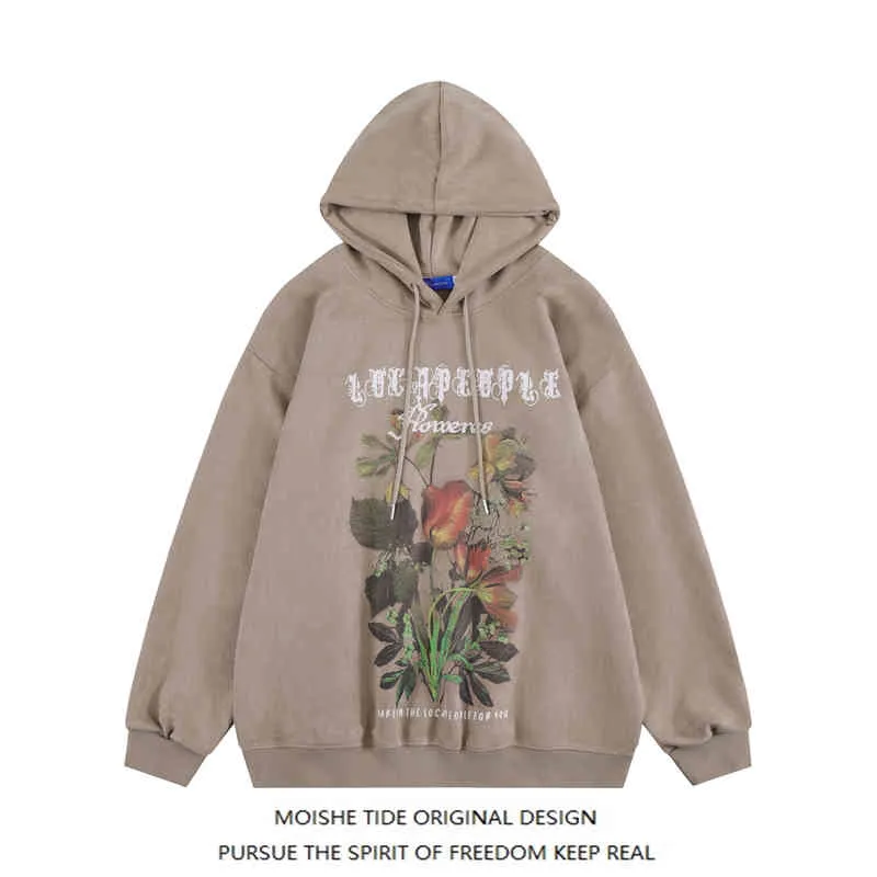 MOISHE TIDE Brand High Street Flower Print Hoodie Men's Loose Lazy Style Versátil Casal Jaqueta