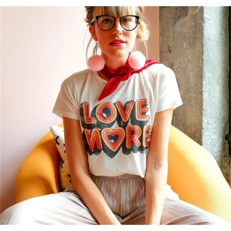Lato Love More Letters Sweet Style Casual White Tshirts Vintage 80s 90s Bawełniane koszulki Pluse Size Ins Fashion Tshirt Women 220408