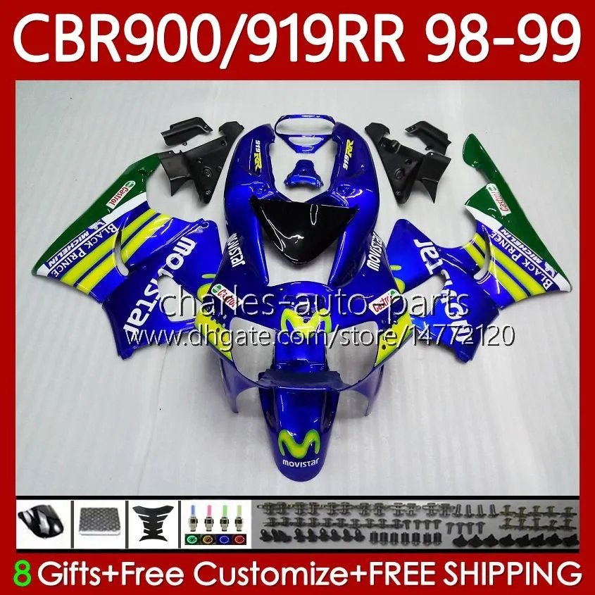 Кузов для Honda CBR919 CBR 900 919 RR CC 98-99 лет Body 127no.14 CBR 919RR 900RR 919CC CBR900 RR CBR919RR 98 99 900CC CBR900RR 1998 1999 Объекты обтекателя Kit Movistar Blue