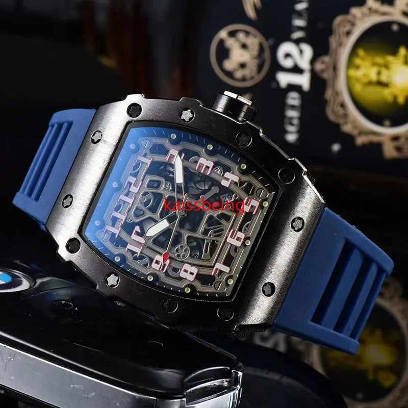 2022 Новый роскошный 3-контактный кварцевый часы прозрачный безель мужские автоматические часы мужская дизайнер запястье Reloj Hombre