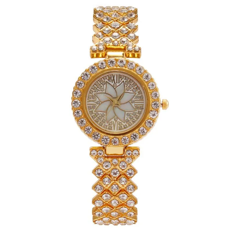 Orologi da polso Moda quadrante rotondo con motivo floreale al quarzo Orologio casual Cinturino con strass di lusso Orologio alla moda Orologio da polso impermeabile per donna