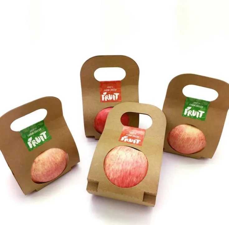 Gift Wrap Kraft Paper Fruit Holder Disposable  Orange Peach Handle Holders Takeaway Single Double Fruits Gifts Packaging SN4150