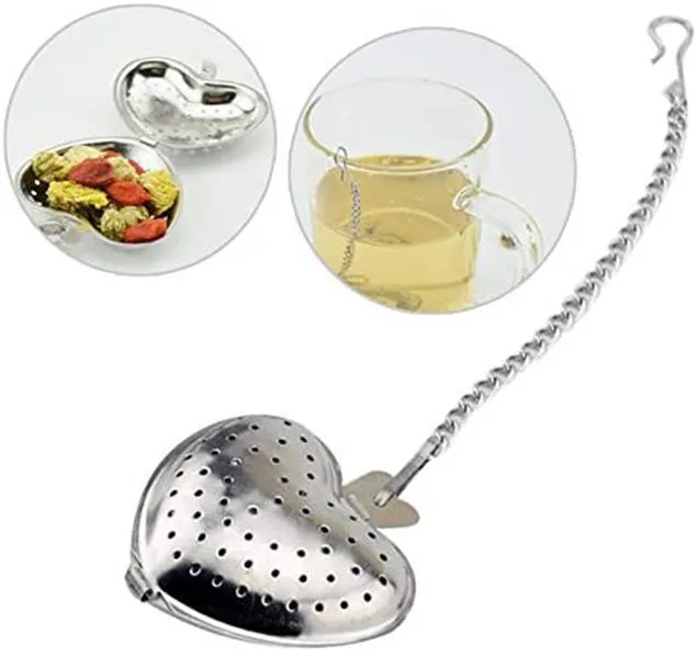 Heart Shape Stainless steel Tea Infuser kitchen tools Strainer Filter Long Handle Spoons Wedding Party Gift Favor with opp retail pack