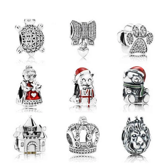 Nowy oryginalny 925 Srebrny wzór ludzie wyczyść CZ Lion Charm Beads Fit Bransoletka DIY Bransoletka Hurtowa AA220315