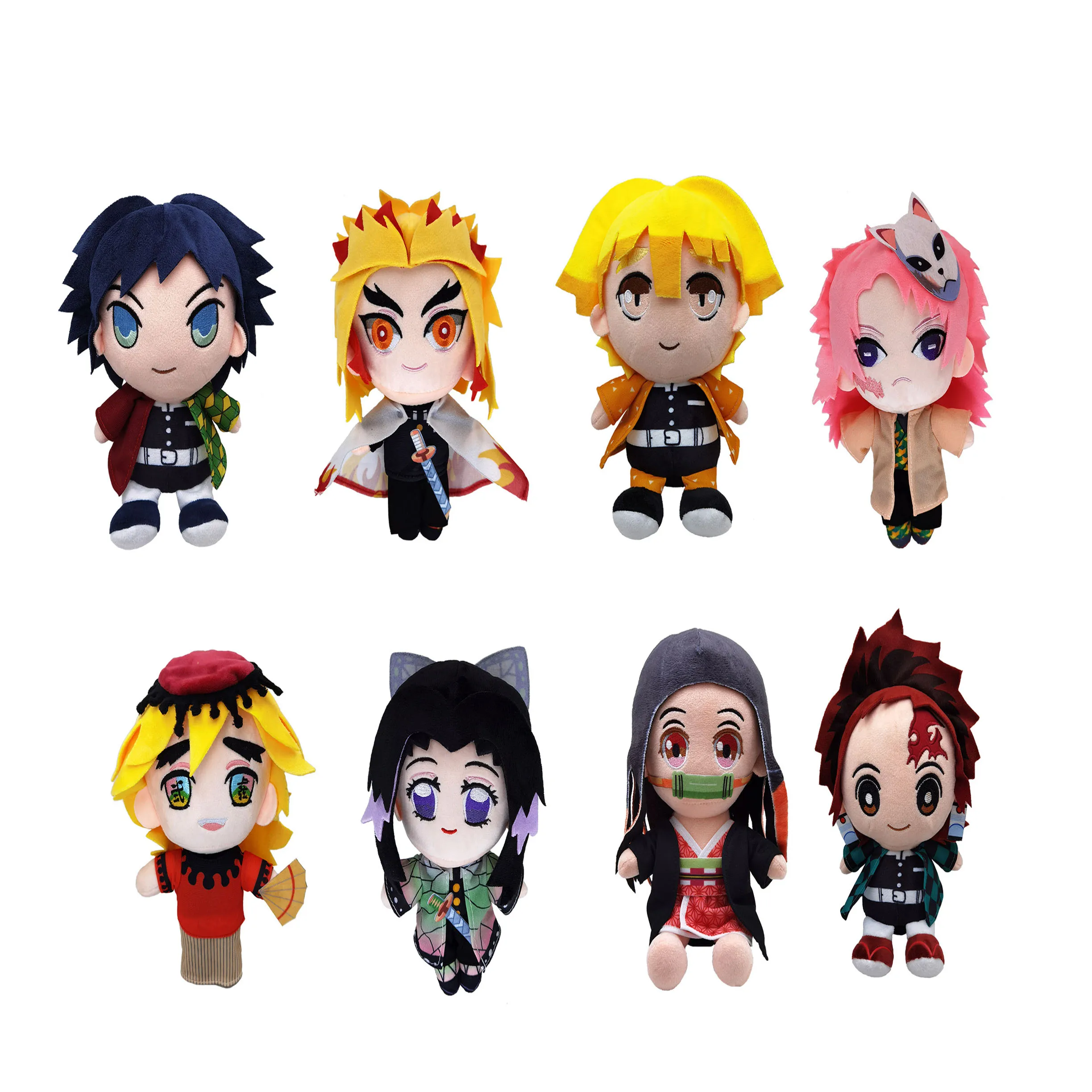 8 estilo 20cm Japão Anime Demon Slayer Toys Tomioka Giyu Kamado Tanjirou Kamado Nezuko Agatsuma Zenitsu Doll Peluche Kids Gift