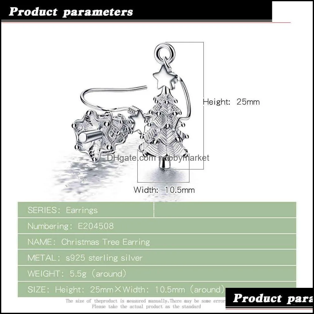 Fashion Personality 100% 925 Sterling Silver Christmas Tree Drop Women Charm Thread Earrings Jewelry Gift