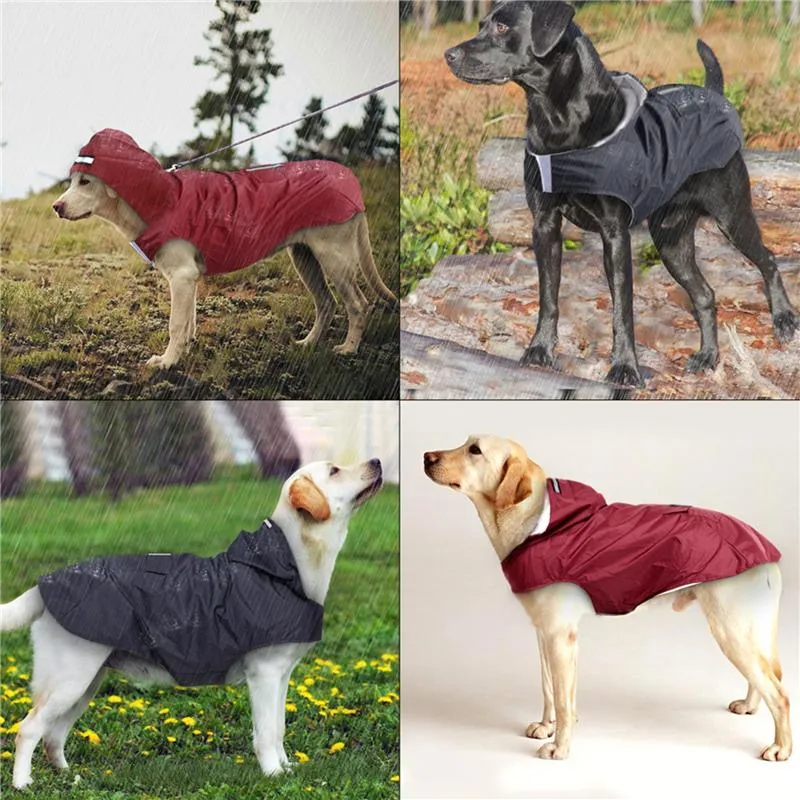 Dog Apparel Raincoat Waterproof Hoodie Jacket Rain Poncho Pet Rainwear Clothes With Reflective Stripe For All Sizes Big PuppiesDog