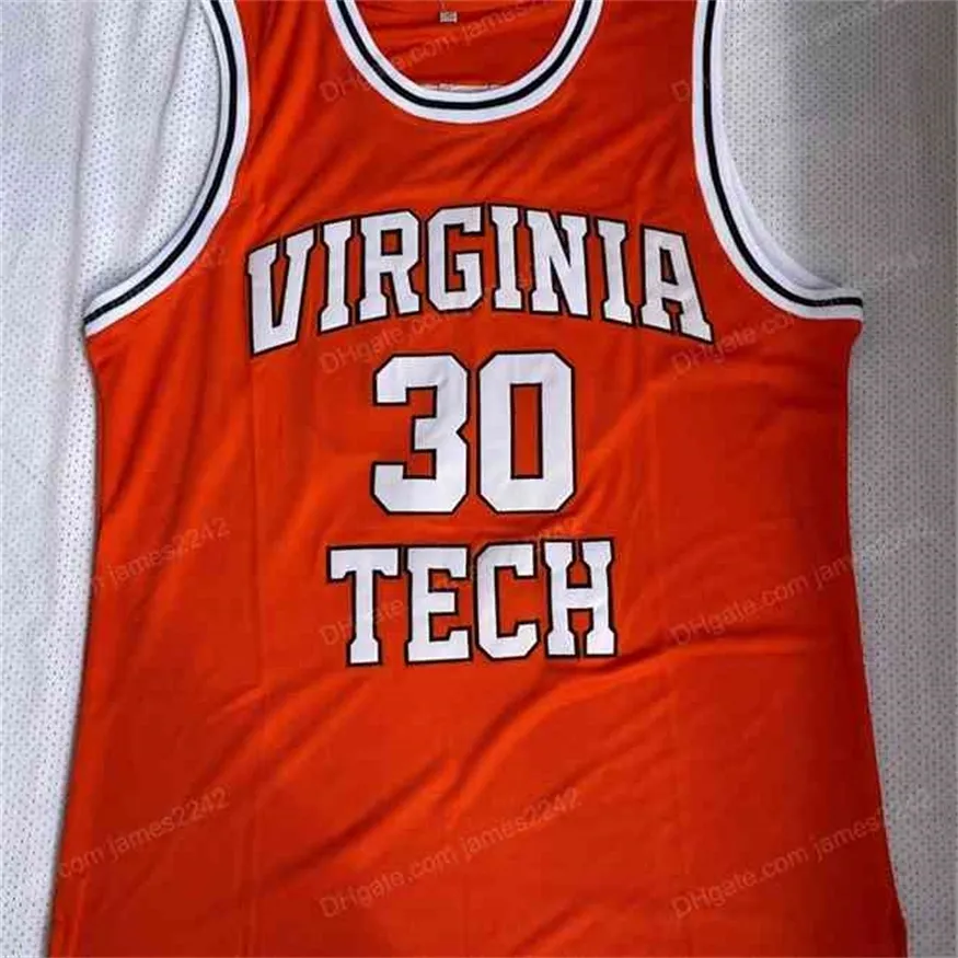 Nikivip Dell Curry 30 Virginia Tech College Basketball Jersey Men All Stitched Orange Jerseys Size S-XXL Top Quality